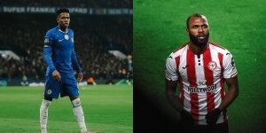 Estevão e Igor Thiago fazem duelo — Foto: Reprodução @ChelseaFC / Reprodução @Br