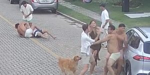 Foto: ReproduçãoJogadores do Fortaleza trocam socos com vizinhos