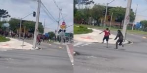 Torcedores protagonizam briga antes de Atletiba, em Curitiba — Foto: Torcedores