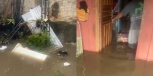 Casa no Parolin ficou totalmente alagada após forte chuva em Curitiba — Foto: Ca