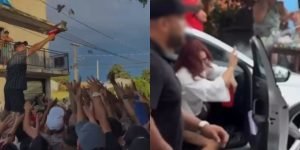 Entrega de carro de rifa de influencer termina em pancadaria — Foto: Durante a a