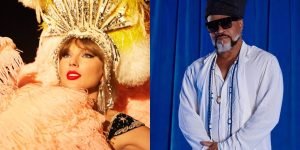 Montagem com fotos coloridas de Taylor Swift e Carlinhos Brown — Foto: 1 de 1 Mo